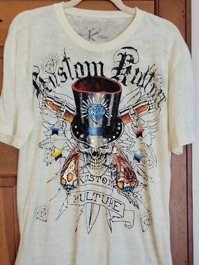 Kustom Kulture Men's Off-White Graphic Tattoo Skull T-Shirt